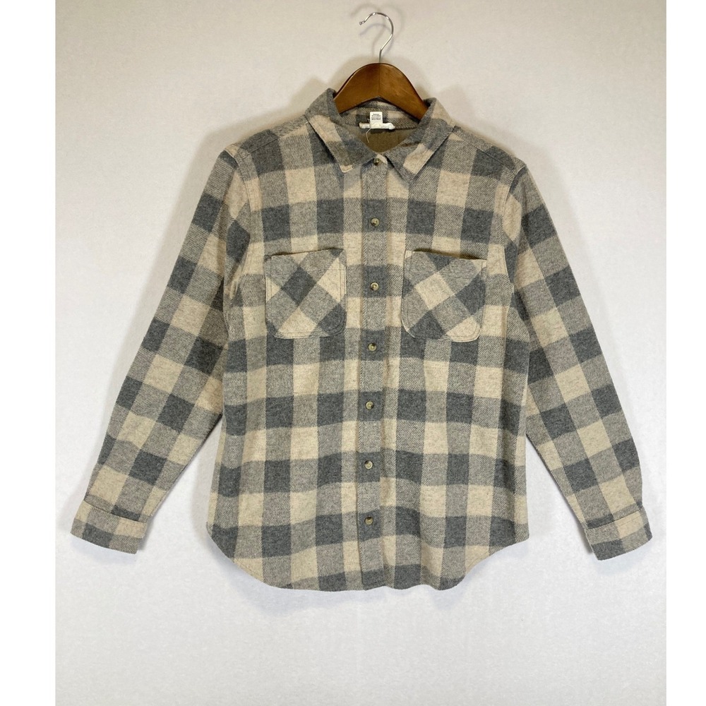 Cabin Core Beachlunchlounge Mens Medium Grey Buffalo Plaid Flannel‎ Button Up